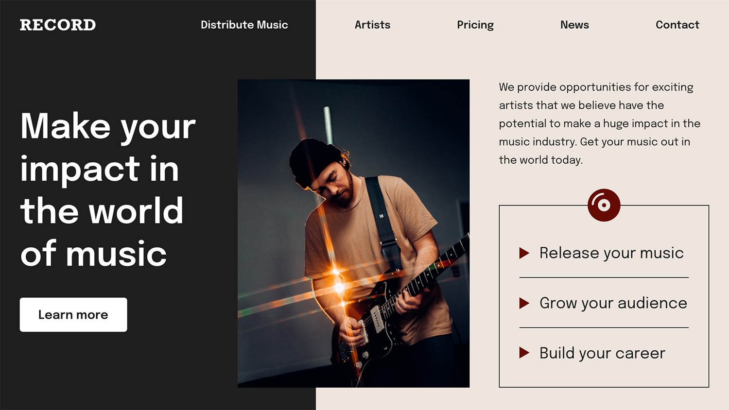 Record Label Landing Page Mockup